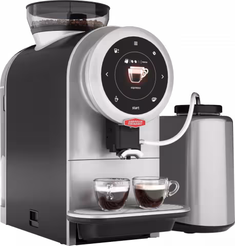 Sprso voorkant schuin links met melkkoeler en 2 kopjes